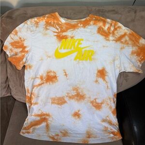 Nike Air Unisex Tie-Dye Short Sleeve Tee in White & Orange with Swoosh
